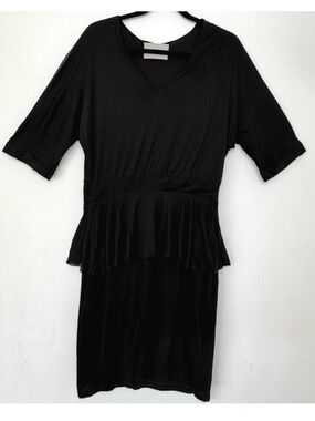 JASON WU black peplum mini dress V neck 3/4 sleeves Elastic waist 6